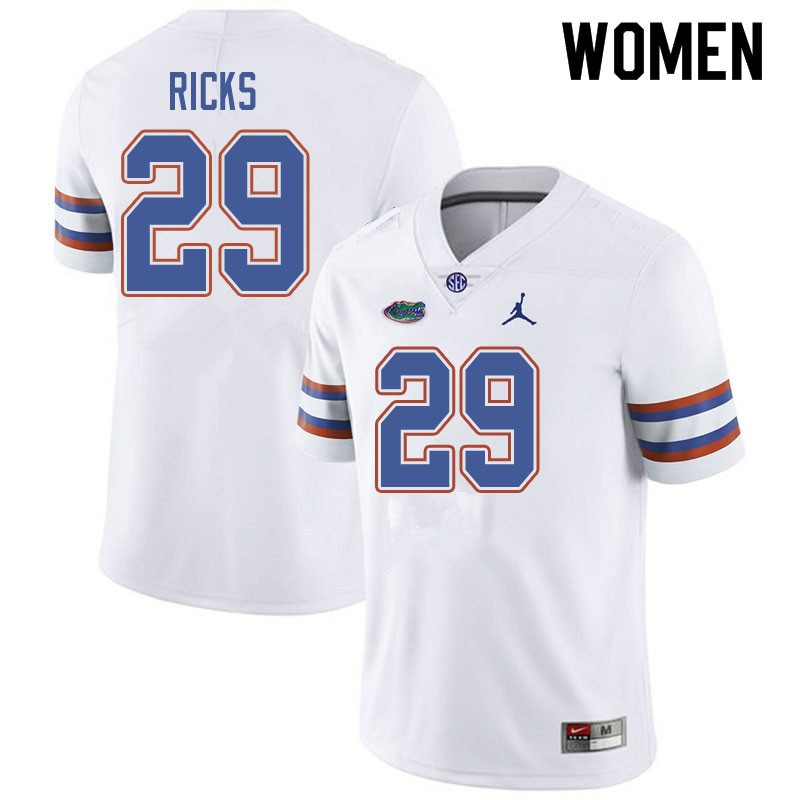 Women's NCAA Florida Gators Isaac Ricks #29 Stitched Authentic Jordan Brand White College Football Jersey DUI2065QM